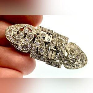 Vintage 40s Signed Coro Crystal Rhinestone Duette Brooch Dress Clips Art Deco